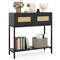 Console Table with 2 Drawers and Storage Shelf, Rattan Front Entryway Table with Metal Legs